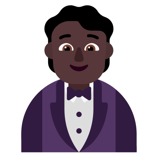 Microsoft design of the person in tuxedo: dark skin tone emoji verson:Windows-11-22H2