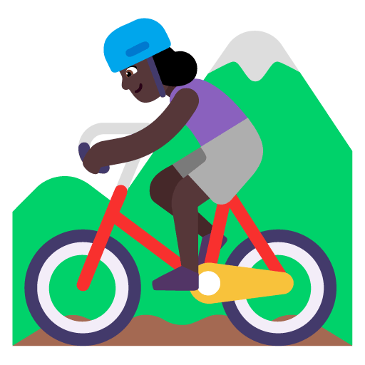 Microsoft design of the woman mountain biking: dark skin tone emoji verson:Windows-11-22H2