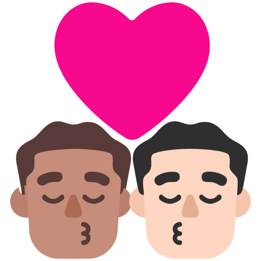 Microsoft design of the kiss: man man medium skin tone light skin tone emoji verson:Windows-11-22H2