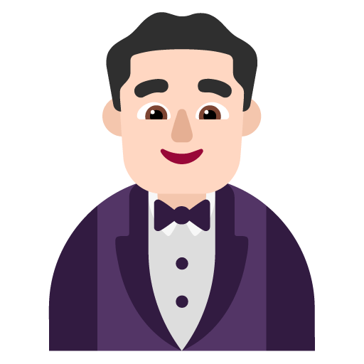 Microsoft design of the man in tuxedo: light skin tone emoji verson:Windows-11-22H2