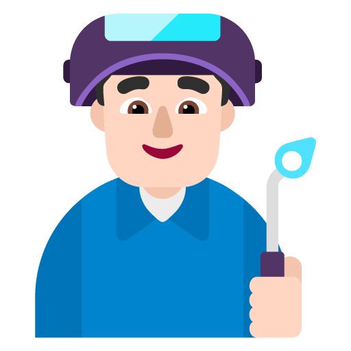 Microsoft design of the man factory worker: light skin tone emoji verson:Windows-11-22H2