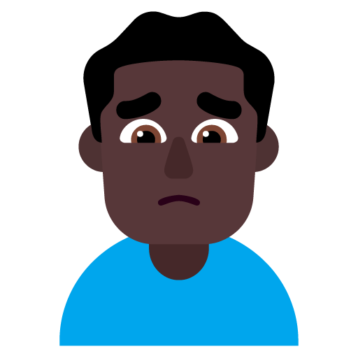 Microsoft design of the man frowning: dark skin tone emoji verson:Windows-11-22H2