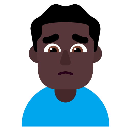 Microsoft design of the man frowning: dark skin tone emoji verson:Windows-11-22H2