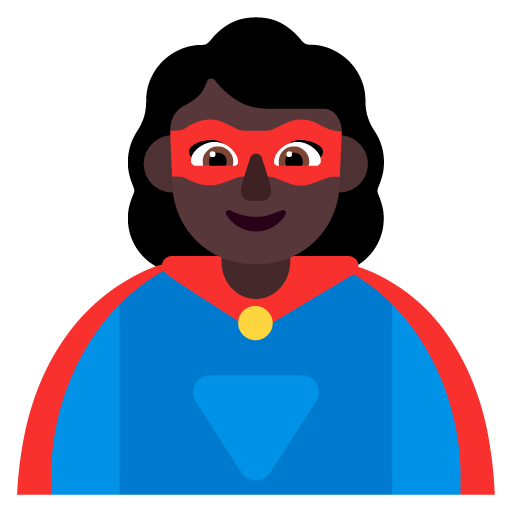 Microsoft design of the woman superhero: dark skin tone emoji verson:Windows-11-22H2