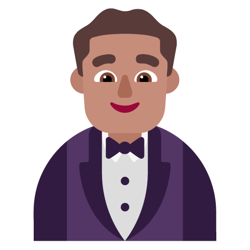 Microsoft design of the man in tuxedo: medium skin tone emoji verson:Windows-11-22H2