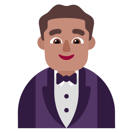 Microsoft design of the man in tuxedo: medium skin tone emoji verson:Windows-11-22H2
