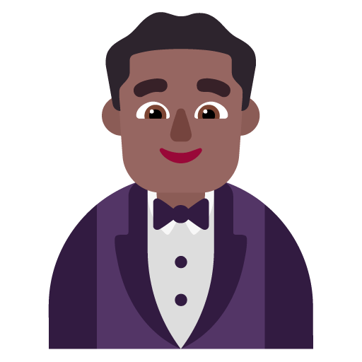 Microsoft design of the man in tuxedo: medium-dark skin tone emoji verson:Windows-11-22H2