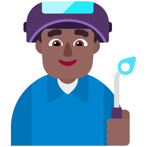 Microsoft design of the man factory worker: medium-dark skin tone emoji verson:Windows-11-22H2