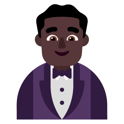 Microsoft design of the man in tuxedo: dark skin tone emoji verson:Windows-11-22H2