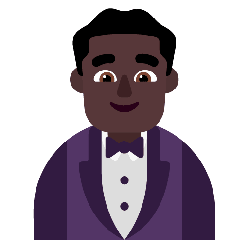 Microsoft design of the man in tuxedo: dark skin tone emoji verson:Windows-11-22H2