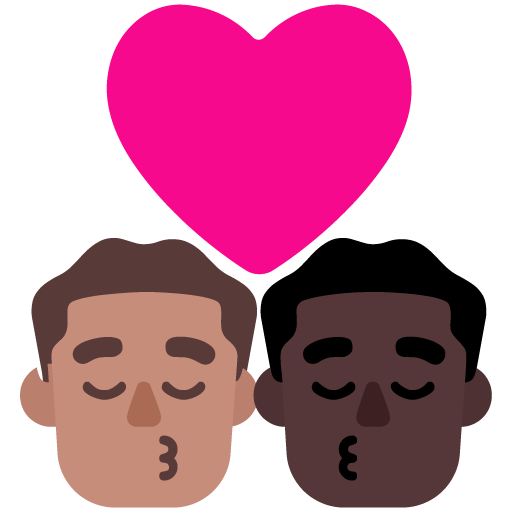 Microsoft design of the kiss: man man medium skin tone dark skin tone emoji verson:Windows-11-22H2