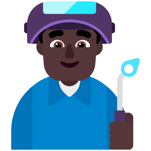 Microsoft design of the man factory worker: dark skin tone emoji verson:Windows-11-22H2
