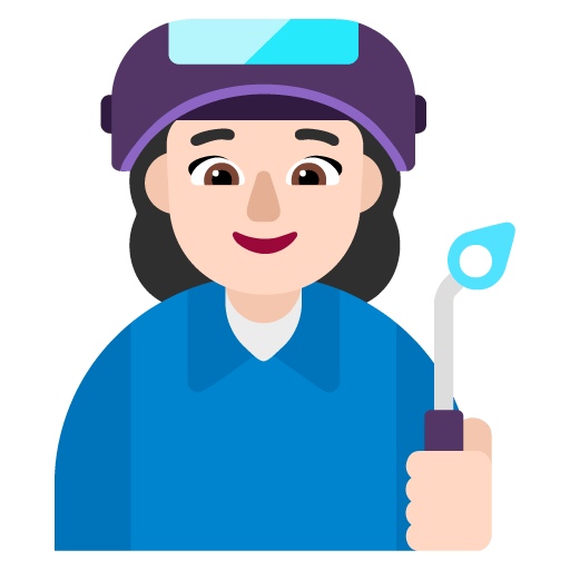 Microsoft design of the woman factory worker: light skin tone emoji verson:Windows-11-22H2