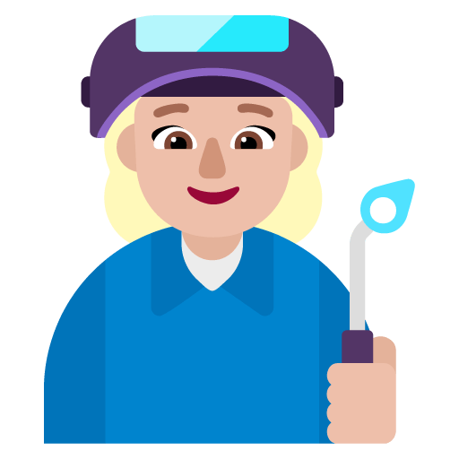 Microsoft design of the woman factory worker: medium-light skin tone emoji verson:Windows-11-22H2