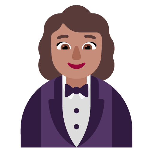 Microsoft design of the woman in tuxedo: medium skin tone emoji verson:Windows-11-22H2