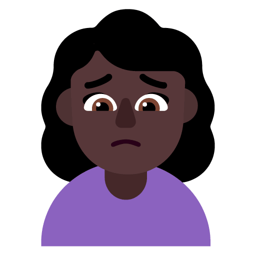 Microsoft design of the woman frowning: dark skin tone emoji verson:Windows-11-22H2