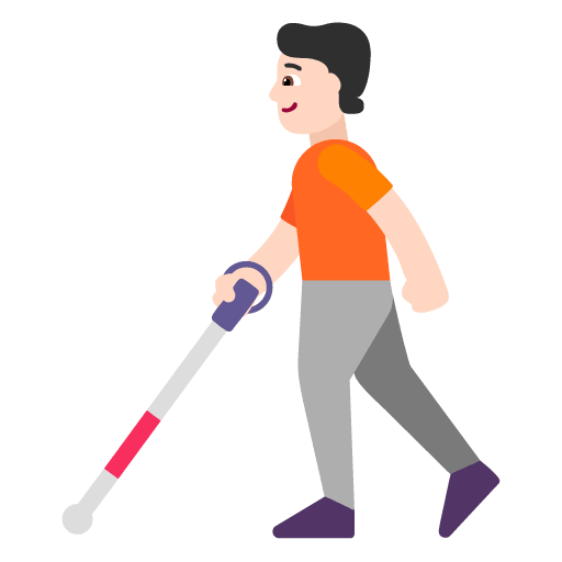 Microsoft design of the person with white cane: light skin tone emoji verson:Windows-11-22H2