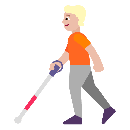 Microsoft design of the person with white cane: medium-light skin tone emoji verson:Windows-11-22H2