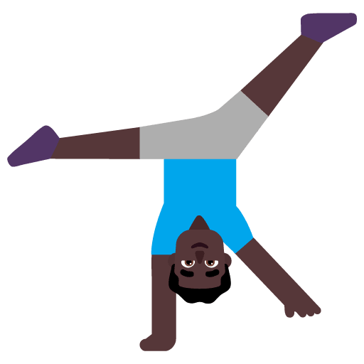 Microsoft design of the man cartwheeling: dark skin tone emoji verson:Windows-11-22H2