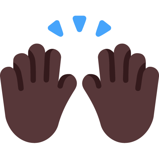 Microsoft design of the raising hands: dark skin tone emoji verson:Windows-11-22H2