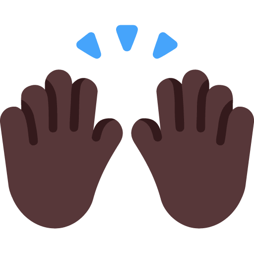 Microsoft design of the raising hands: dark skin tone emoji verson:Windows-11-22H2