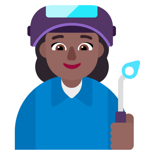 Microsoft design of the woman factory worker: medium-dark skin tone emoji verson:Windows-11-22H2