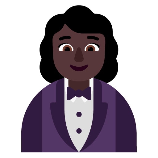 Microsoft design of the woman in tuxedo: dark skin tone emoji verson:Windows-11-22H2