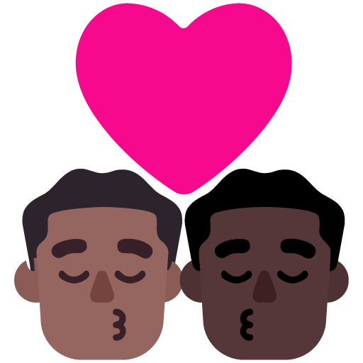 Microsoft design of the kiss: man man medium-dark skin tone dark skin tone emoji verson:Windows-11-22H2