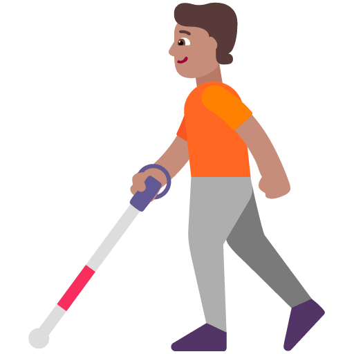 Microsoft design of the person with white cane: medium skin tone emoji verson:Windows-11-22H2