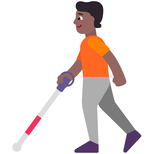 Microsoft design of the person with white cane: medium-dark skin tone emoji verson:Windows-11-22H2