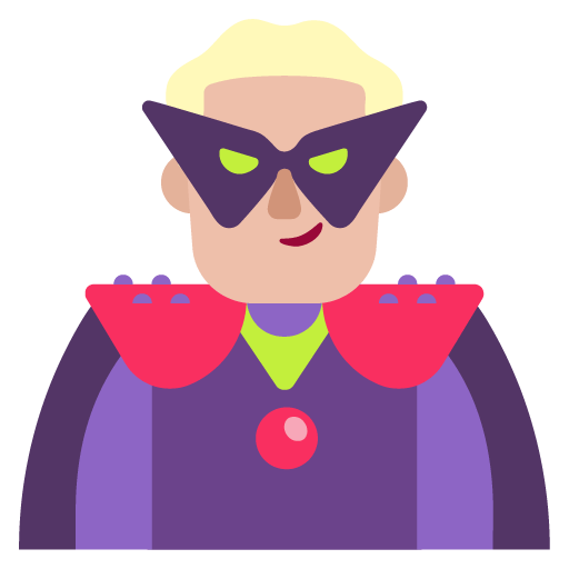 Microsoft design of the man supervillain: medium-light skin tone emoji verson:Windows-11-22H2