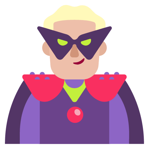 Microsoft design of the man supervillain: medium-light skin tone emoji verson:Windows-11-22H2