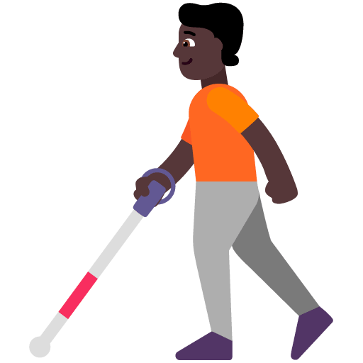 Microsoft design of the person with white cane: dark skin tone emoji verson:Windows-11-22H2