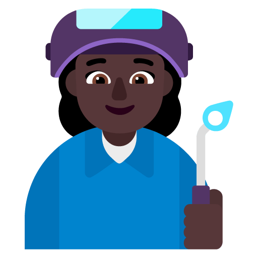 Microsoft design of the woman factory worker: dark skin tone emoji verson:Windows-11-22H2