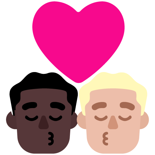 Microsoft design of the kiss: man man dark skin tone medium-light skin tone emoji verson:Windows-11-22H2