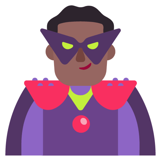 Microsoft design of the man supervillain: medium-dark skin tone emoji verson:Windows-11-22H2