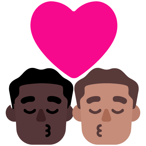 Microsoft design of the kiss: man man dark skin tone medium skin tone emoji verson:Windows-11-22H2
