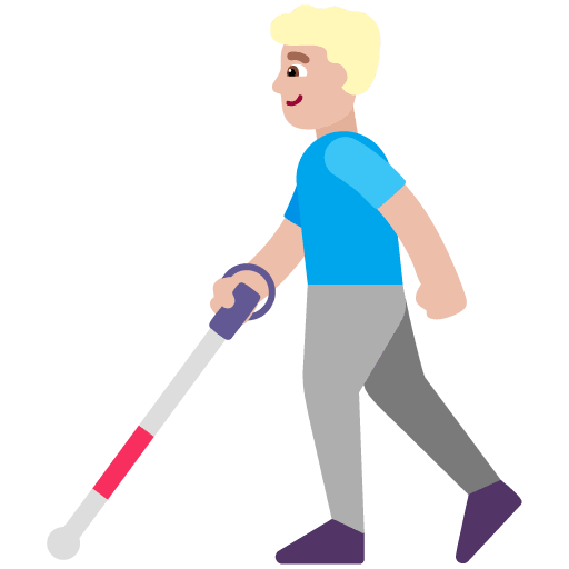 Microsoft design of the man with white cane: medium-light skin tone emoji verson:Windows-11-22H2