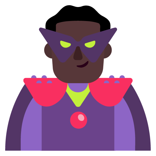 Microsoft design of the man supervillain: dark skin tone emoji verson:Windows-11-22H2