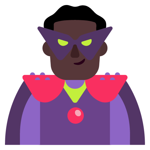 Microsoft design of the man supervillain: dark skin tone emoji verson:Windows-11-22H2