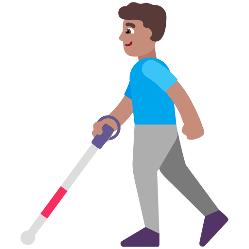 Microsoft design of the man with white cane: medium skin tone emoji verson:Windows-11-22H2