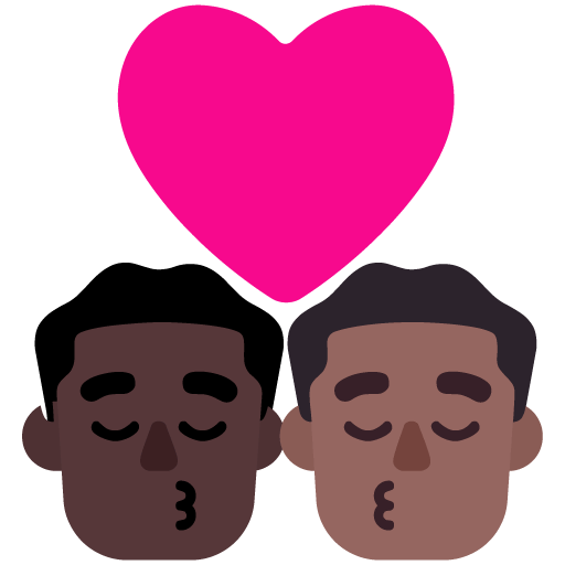 Microsoft design of the kiss: man man dark skin tone medium-dark skin tone emoji verson:Windows-11-22H2