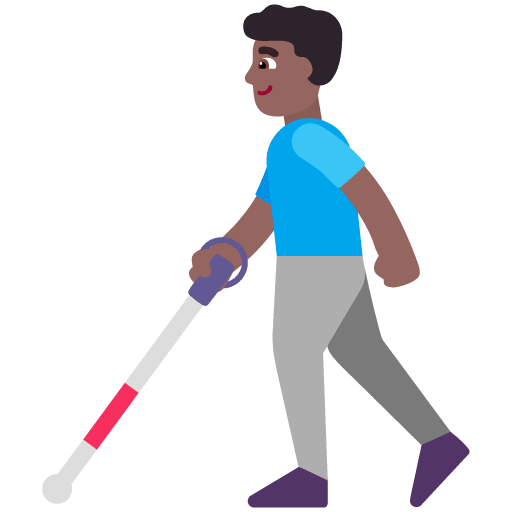 Microsoft design of the man with white cane: medium-dark skin tone emoji verson:Windows-11-22H2