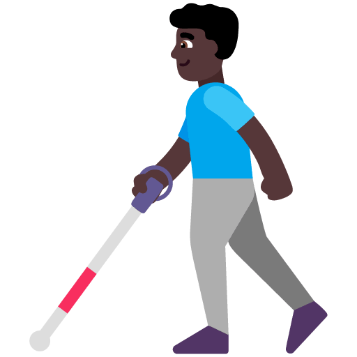 Microsoft design of the man with white cane: dark skin tone emoji verson:Windows-11-22H2
