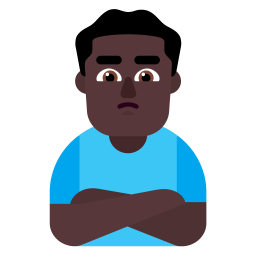 Microsoft design of the man pouting: dark skin tone emoji verson:Windows-11-22H2