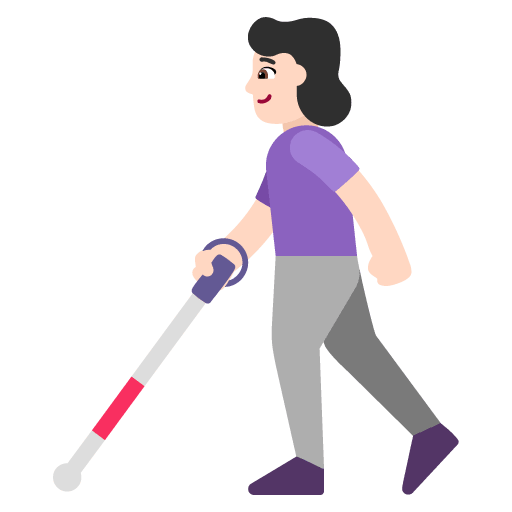 Microsoft design of the woman with white cane: light skin tone emoji verson:Windows-11-22H2