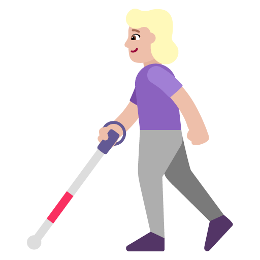 Microsoft design of the woman with white cane: medium-light skin tone emoji verson:Windows-11-22H2