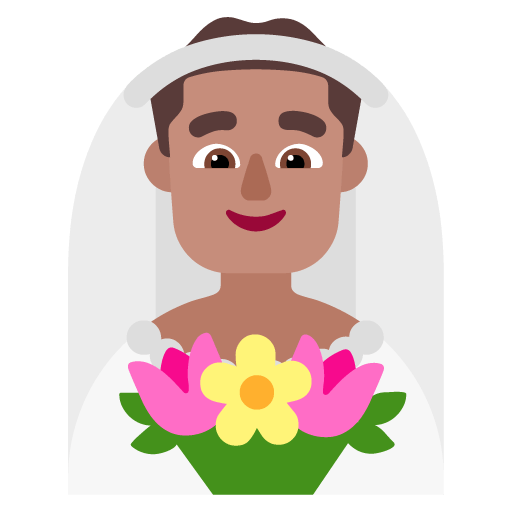 Microsoft design of the man with veil: medium skin tone emoji verson:Windows-11-22H2
