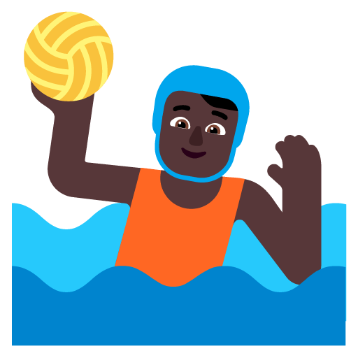 Microsoft design of the person playing water polo: dark skin tone emoji verson:Windows-11-22H2