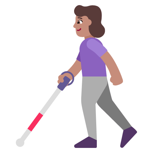 Microsoft design of the woman with white cane: medium skin tone emoji verson:Windows-11-22H2